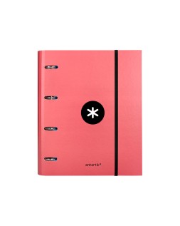 Carpeta con recambio antartik a4 cuadro 5mm forrada 4 anillas 40mm redondas con solapa color coral