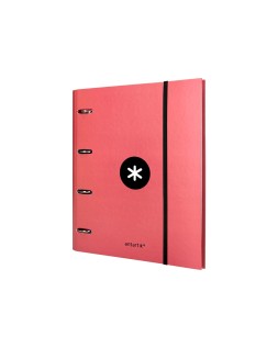 Carpeta con recambio antartik a4 cuadro 5mm forrada 4 anillas 40mm redondas con solapa color coral