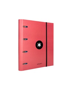 Carpeta con recambio antartik a4 cuadro 5mm forrada 4 anillas 40mm redondas con solapa color coral