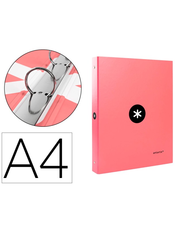 Carpeta antartik a4 forrada 4 anillas 25 mm redondas color coral