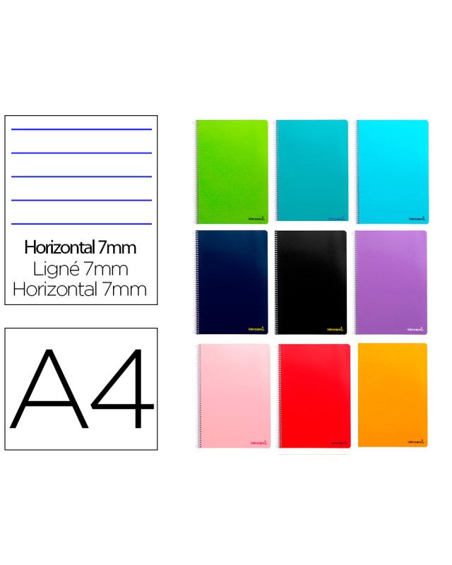 Cuaderno espiral liderpapel a4 micro smart tapa blanda 80h 60gr horizontal 7mm doble margen 4 taladros colores