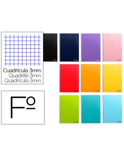 Cuaderno espiral liderpapel folio smart tapa blanda 80h 60gr cuadro 3mm con margen colores surtidos