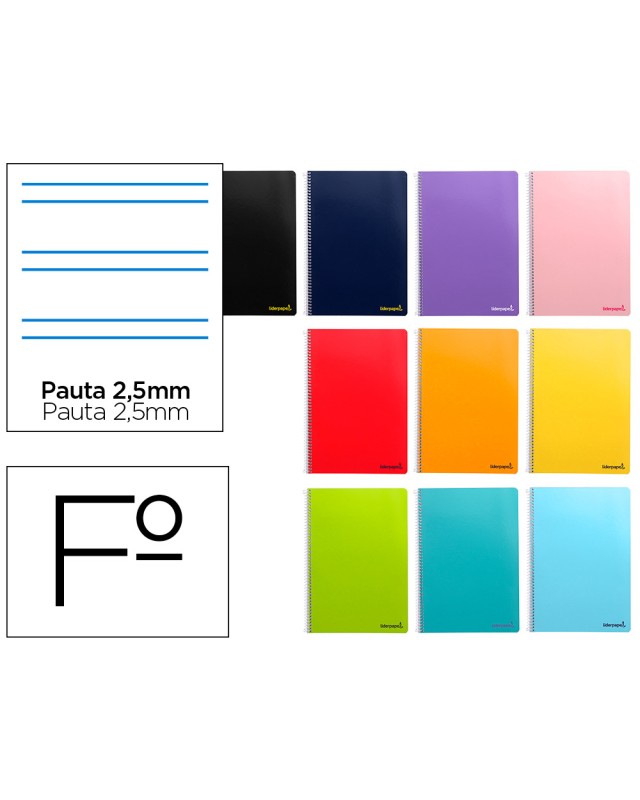 Cuaderno espiral liderpapel folio smart tapa blanda 80h 60gr pauta 2,5mm con margen colores surtidos