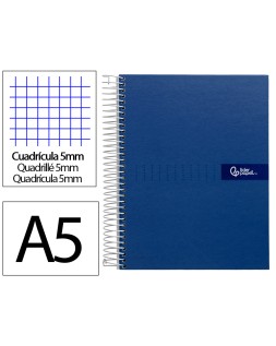 Cuaderno espiral liderpapel a5 micro crafty tapa forrada 120h 90gr cuadro 5mm 5 bandas 6 taladros color azul
