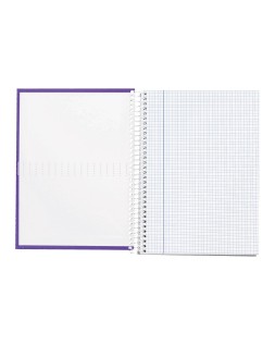 Cuaderno espiral liderpapel a5 micro crafty tapa forrada 120h 90gr cuadro 5mm 5 bandas 6 taladros color violeta