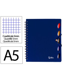Cuaderno espiral liderpapel a5 micro executive tapa plastico 100h 80gr cuadro 5mm 5 se paradores con gomilla azul