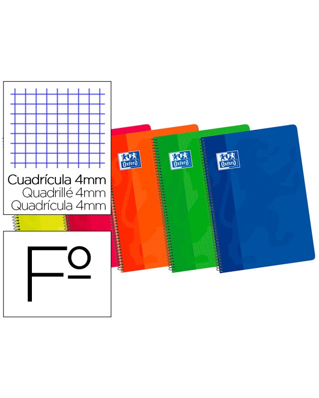 Bloc espiral oxford cartoncillo folio 80 hojas cuadros 4 mm