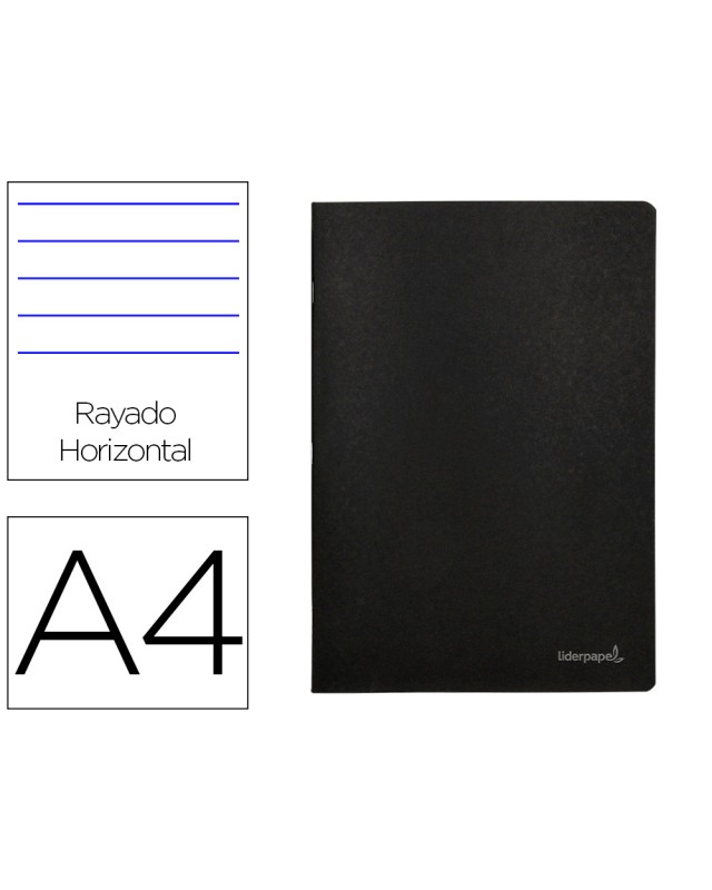 Libreta liderpapel tapa negra a4 80 hojas 60gr horizontal con doble margen