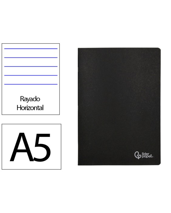 Libreta liderpapel tapa negra a5 80 hojas 60gr horizontal con doble margen