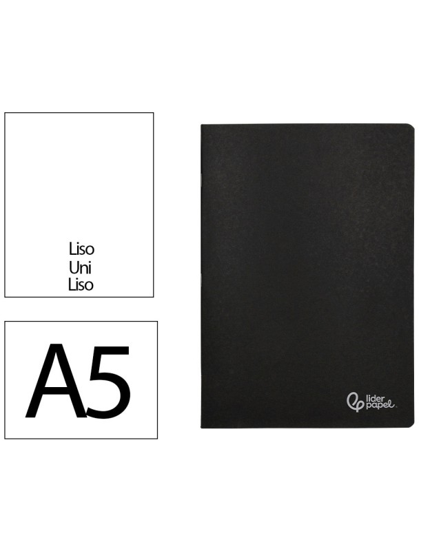 Libreta liderpapel tapa negra a5 80 hojas 60gr liso con doble margen
