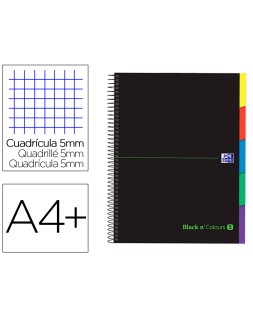 Cuaderno espiral oxford ebook 5 tapa extradura din a4+ 100 h con separadores cuadricula 5 mm black'n colors verde