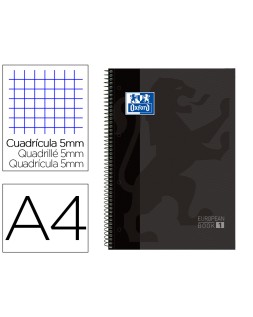 Bloc espiral oxford european book tapa extradura din a4 80 hojas cuadricula 5 mm color gris