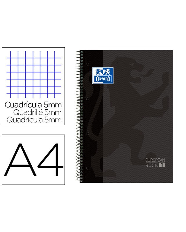 Bloc espiral oxford european book tapa extradura din a4 80 hojas cuadricula 5 mm color gris