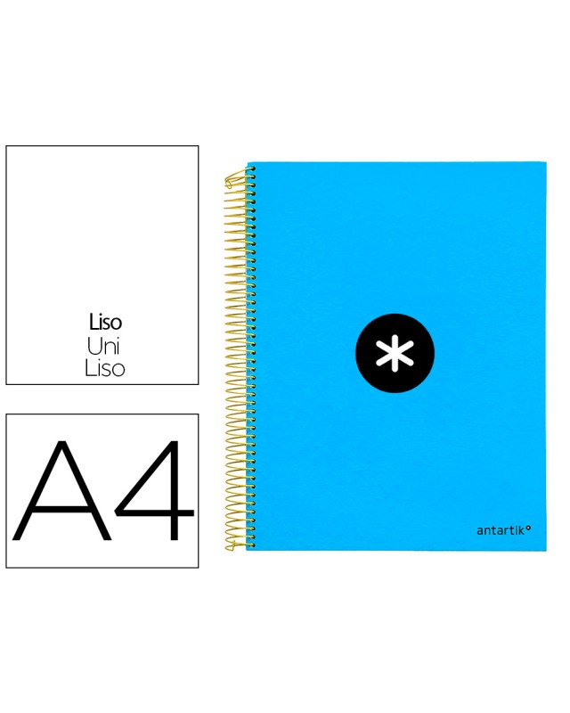 Cuaderno espiral a4 micro antartik tapa forrada 120h 90 gr liso con bandas 4 taladros color azul