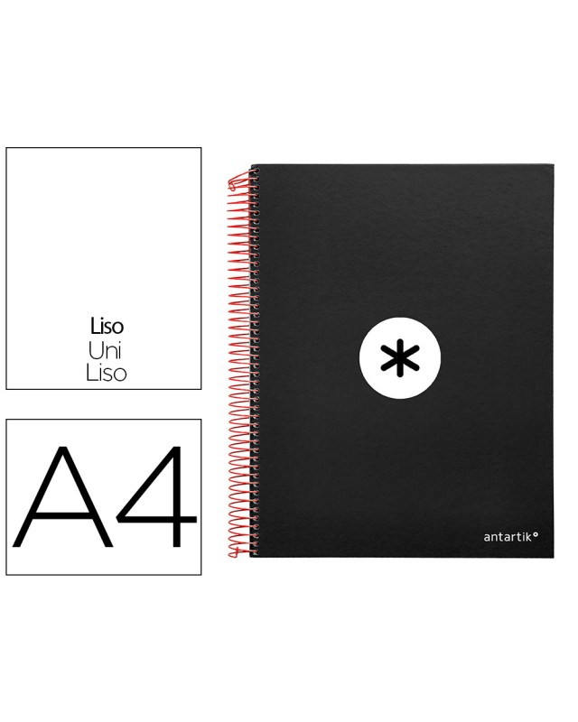 Cuaderno espiral a4 micro antartik tapa forrada 120h 90 gr liso con bandas 4 taladros color negro