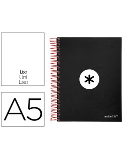 Cuaderno espiral a5 micro antartik tapa forrada 120h 90g liso con bandas 6 taladros color negro