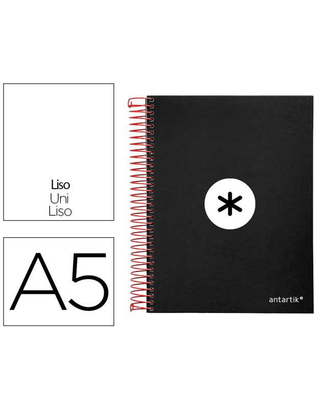 Cuaderno espiral a5 micro antartik tapa forrada 120h 90g liso con bandas 6 taladros color negro