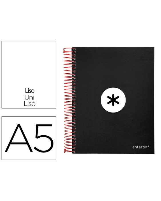 Cuaderno espiral a5 micro antartik tapa forrada 120h 90g liso con bandas 6 taladros color negro