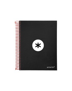 Cuaderno espiral a5 micro antartik tapa forrada 120h 90g liso con bandas 6 taladros color negro
