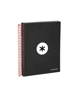 Cuaderno espiral a5 micro antartik tapa forrada 120h 90g liso con bandas 6 taladros color negro