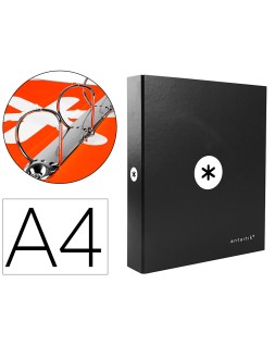 Carpeta 4 anillas 40 mm mixtas antartik a4 forrada color negro