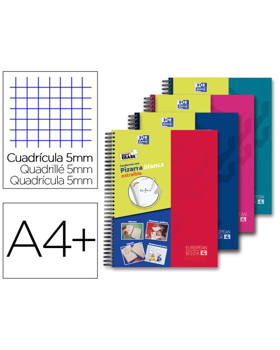 Cuaderno espiral oxford europeanbook 5 write&erase school classic din a4+ 120 hojas cuadro 5 mm con margen