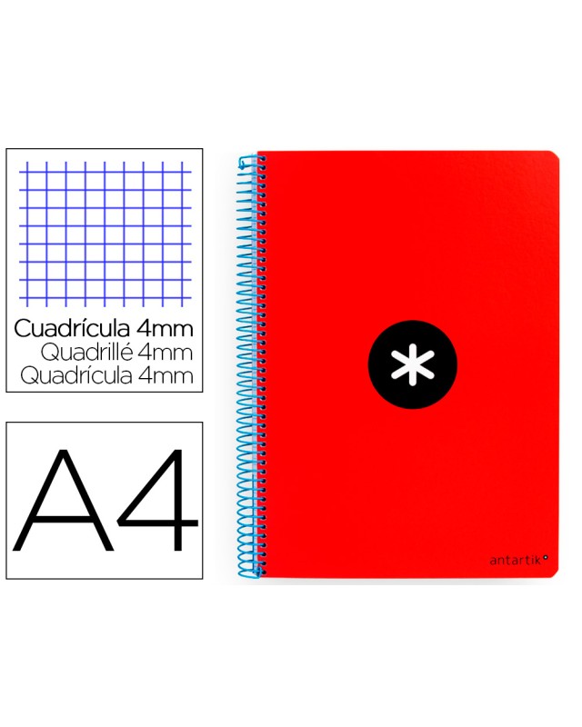 Cuaderno espiral a4 antartik tapa dura 80h 90gr cuadro 4mm con margen color rojo