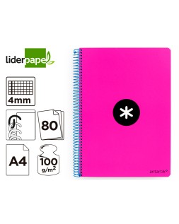 Cuaderno espiral a4 antartik tapa dura 80h 90gr cuadro 4mm con margen color rosa fluor