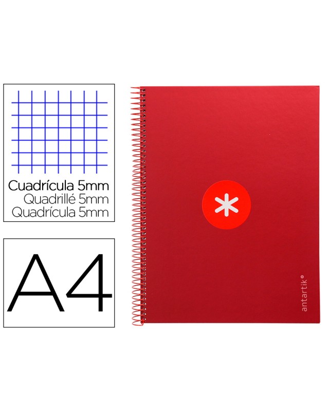 Cuaderno espiral a4 micro antartik tapa forrada 80h 90 gr cuadro 5mm 1 banda 4 taladros frambuesa