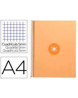 Cuaderno espiral a4 micro antartik tapa forrada 80h 90 gr cuadro 5mm 1 banda 4 taladros color peach