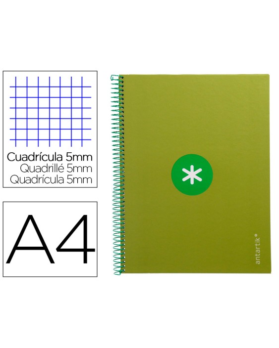 Cuaderno espiral a4 micro antartik tapa forrada 80h 90 gr cuadro 5mm 1 banda 4 taladros verde