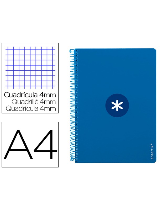 Cuaderno espiral a4 antartik tapa dura 80h 90gr cuadro 4mm con margen color azul oscuro
