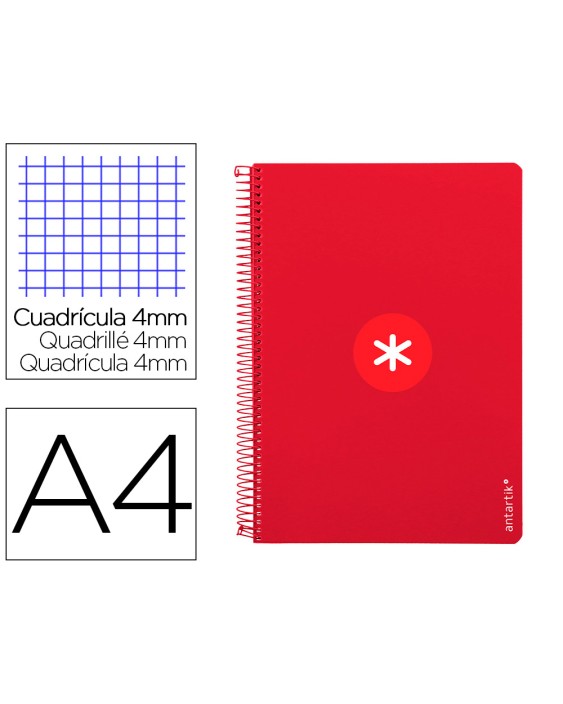 Cuaderno espiral a4 antartik tapa dura 80h 90gr cuadro 4mm con margen color frambuesa