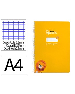 Cuaderno espiral liderpapel a4 pautaguia tapa dura 80h 90 gr cuadro pautado 2,5 mm color amarillo