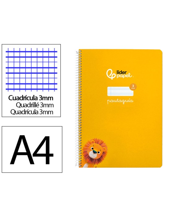 Cuaderno espiral liderpapel a4 pautaguia tapa dura 80h 90 gr cuadro pautado 3mm color amarillo