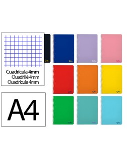 Cuaderno espiral liderpapel a4 smart tapa blanda 80h 75gr cuadro 4 mm con margen colores surtidos