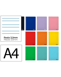 Cuaderno espiral liderpapel a4 smart tapa blanda 80h 75gr pauta 3,5mm con margen colores surtidos