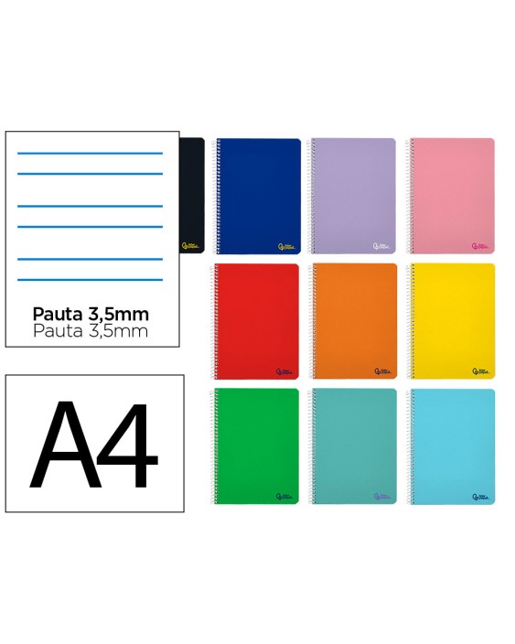 Cuaderno espiral liderpapel a4 smart tapa blanda 80h 75gr pauta 3,5mm con margen colores surtidos