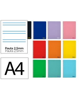 Cuaderno espiral liderpapel a4 smart tapa blanda 80h 75gr pauta 2,5mm con margen colores surtidos