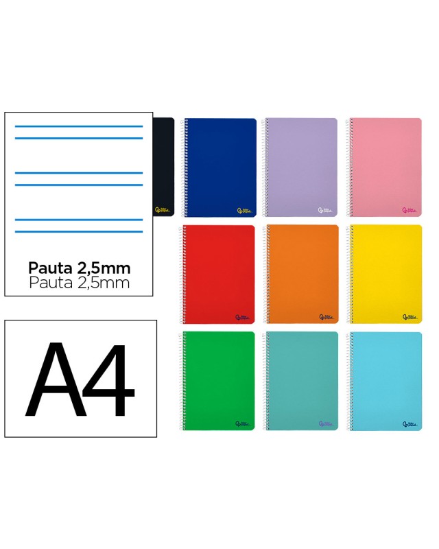 Cuaderno espiral liderpapel a4 smart tapa blanda 80h 75gr pauta 2,5mm con margen colores surtidos