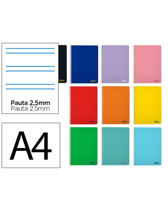 Cuaderno espiral liderpapel a4 smart tapa blanda 80h 75gr pauta 2,5mm con margen colores surtidos