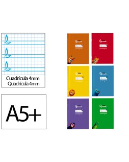 Libreta liderpapel pautaguia tapa cartoncillo 32h a5+ 75gr cuadriculado pautado 4mm con margen 6 colores surtidos