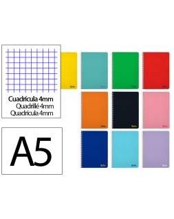 Cuaderno espiral liderpapel a5 smart tapa blanda 80h 75gr cuadro 4mm con margen colores surtidos