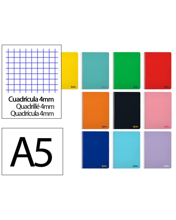Cuaderno espiral liderpapel a5 smart tapa blanda 80h 75gr cuadro 4mm con margen colores surtidos
