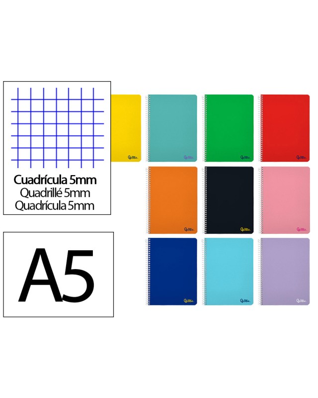 Cuaderno espiral liderpapel a5 smart tapa blanda 80h 75gr cuadro 5mm con margen colores surtidos