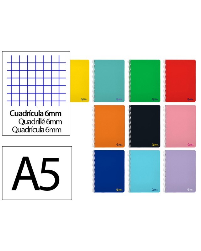 Cuaderno espiral liderpapel a5 smart tapa blanda 80h 75gr cuadro 6mm con margen colores surtidos