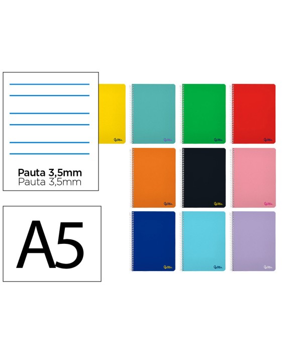 Cuaderno espiral liderpapel a5 smart tapa blanda 80h 75gr pauta 3,5mm con margen colores surtidos