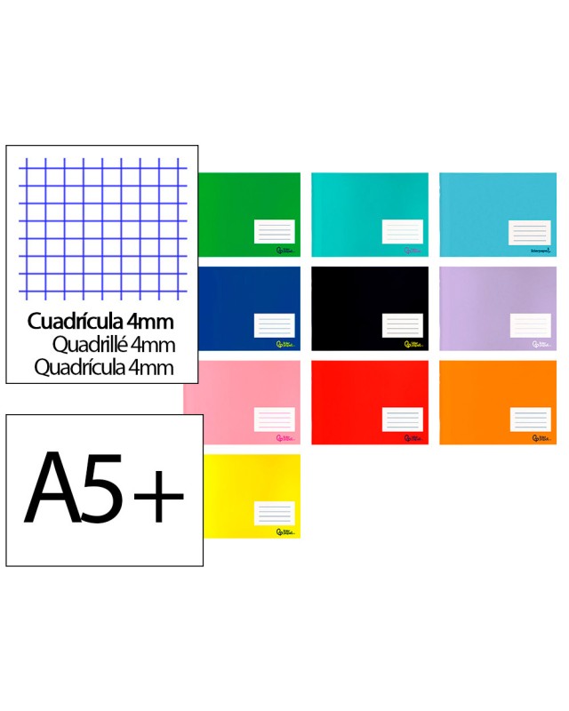 Libreta liderpapel smart a5 plus 32h 75gr apaisado cuadro 4 mm con margen colores surtidos