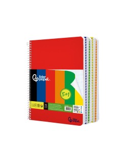 Cuaderno espiral liderpapel a4 smart tapa blanda 80h 75gr cuadro 4 mm con margen pack 5+1 colores surtidos