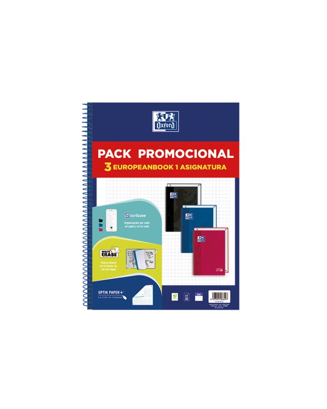 Cuaderno espiral oxford ebook 1 school tapa extradura din a4+ 80h cuadro 5 mm pack de 3 unidades colores surtidos